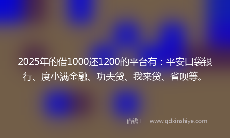 2025年的借1000还1200的平台有：平安口袋银行、度小满金融、功夫贷、我来贷、省呗等。