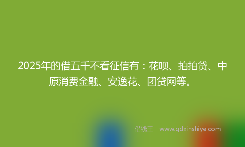 2025年的借五千不看征信有：花呗、拍拍贷、中原消费金融、安逸花、团贷网等。