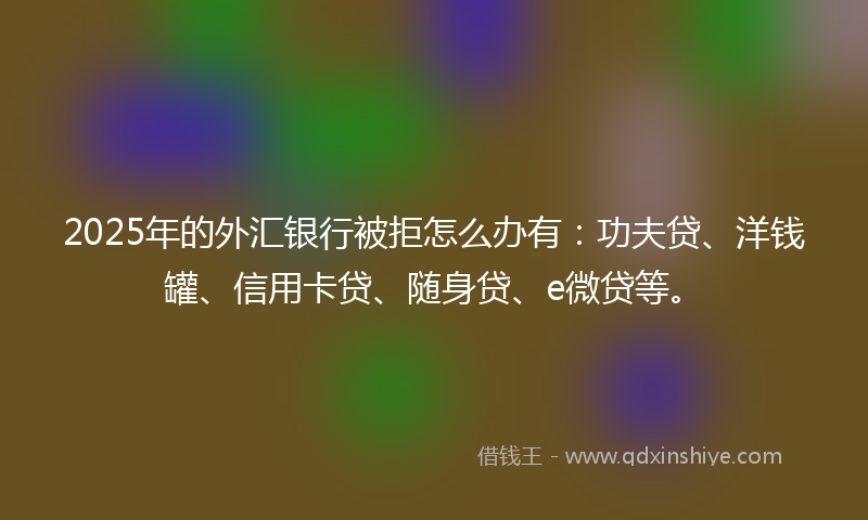 2025年的外汇银行被拒怎么办有：功夫贷、洋钱罐、信用卡贷、随身贷、e微贷等。