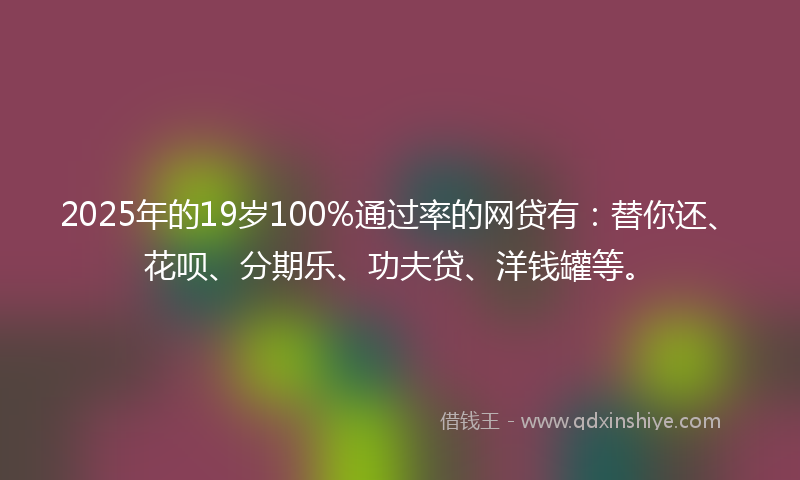 2025年的19岁100%通过率的网贷有：替你还、花呗、分期乐、功夫贷、洋钱罐等。