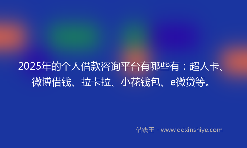 2025年的个人借款咨询平台有哪些有：超人卡、微博借钱、拉卡拉、小花钱包、e微贷等。