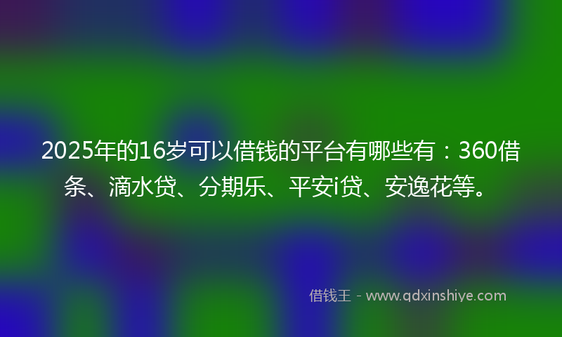 2025年的16岁可以借钱的平台有哪些有：360借条、滴水贷、分期乐、平安i贷、安逸花等。