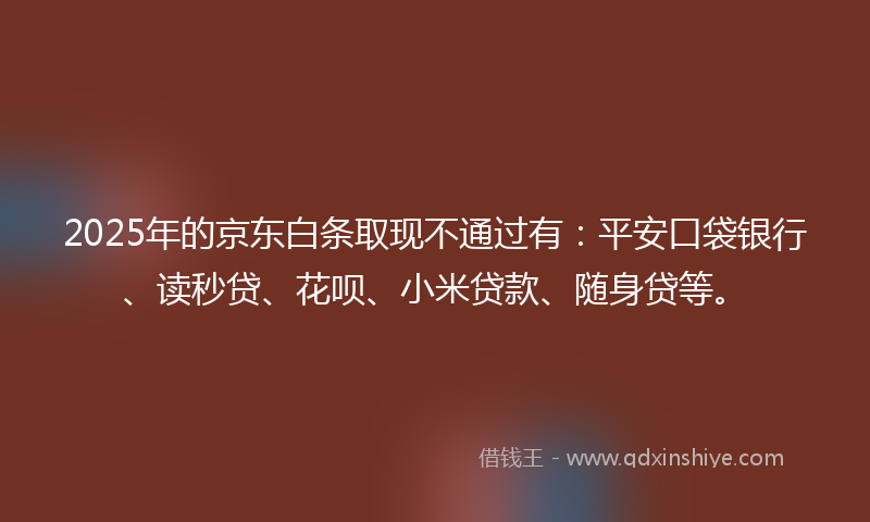 2025年的京东白条取现不通过有：平安口袋银行、读秒贷、花呗、小米贷款、随身贷等。