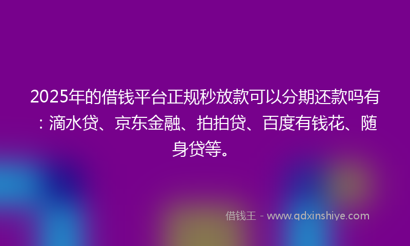 2025年的借钱平台正规秒放款可以分期还款吗有：滴水贷、京东金融、拍拍贷、百度有钱花、随身贷等。