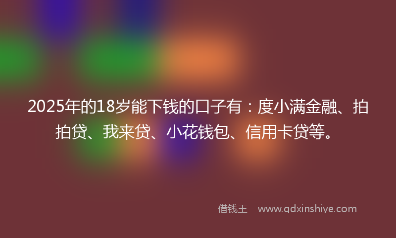 2025年的18岁能下钱的口子有：度小满金融、拍拍贷、我来贷、小花钱包、信用卡贷等。
