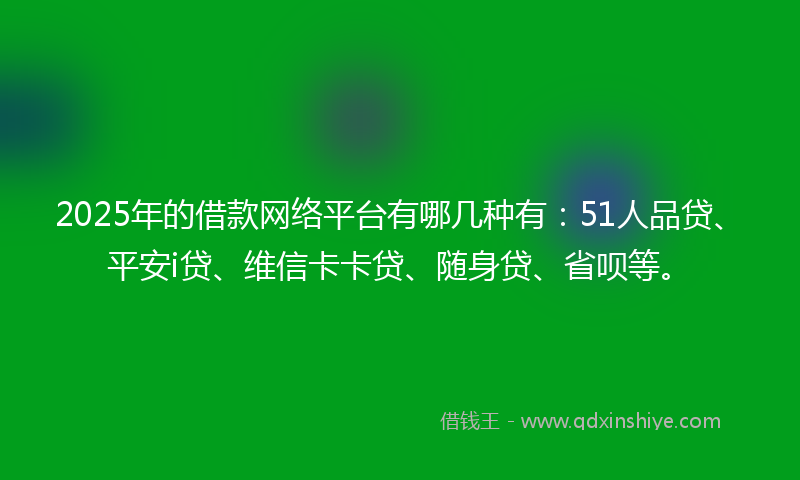 2025年的借款网络平台有哪几种有：51人品贷、平安i贷、维信卡卡贷、随身贷、省呗等。