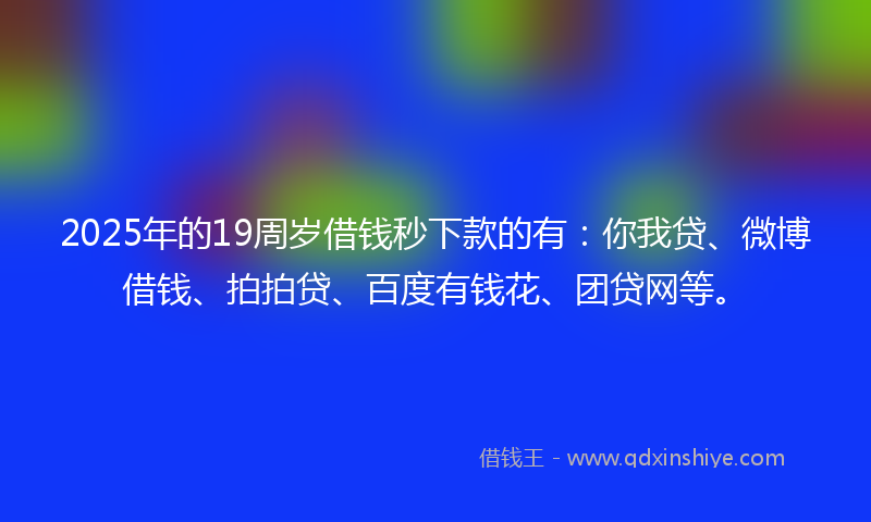 2025年的19周岁借钱秒下款的有：你我贷、微博借钱、拍拍贷、百度有钱花、团贷网等。