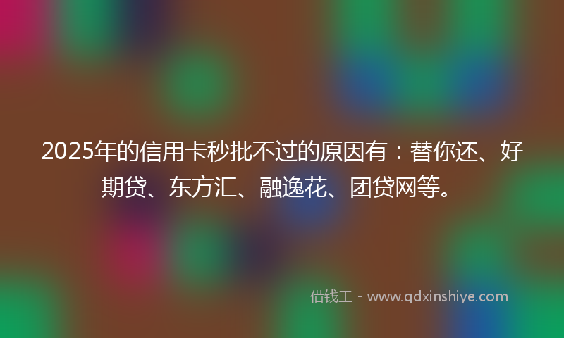 2025年的信用卡秒批不过的原因有：替你还、好期贷、东方汇、融逸花、团贷网等。