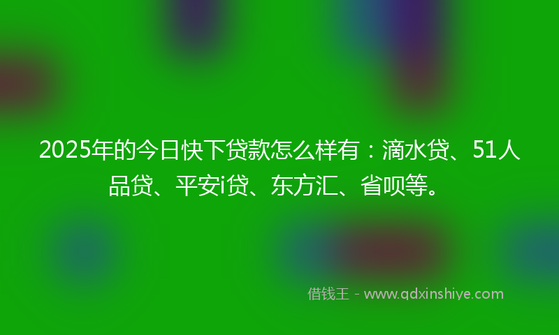 2025年的今日快下贷款怎么样有：滴水贷、51人品贷、平安i贷、东方汇、省呗等。