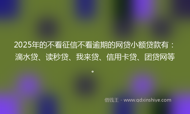 2025年的不看征信不看逾期的网贷小额贷款有：滴水贷、读秒贷、我来贷、信用卡贷、团贷网等。