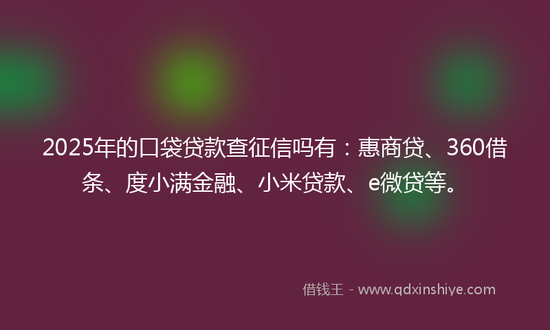 2025年的口袋贷款查征信吗有：惠商贷、360借条、度小满金融、小米贷款、e微贷等。