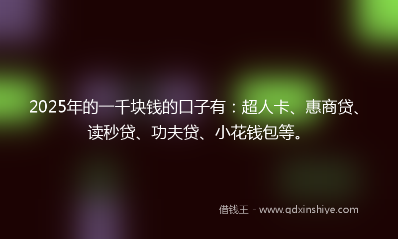 2025年的一千块钱的口子有：超人卡、惠商贷、读秒贷、功夫贷、小花钱包等。