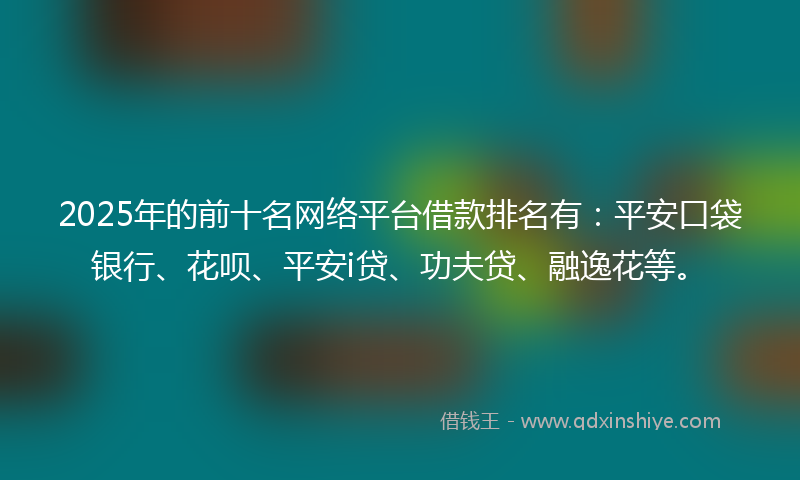 2025年的前十名网络平台借款排名有：平安口袋银行、花呗、平安i贷、功夫贷、融逸花等。