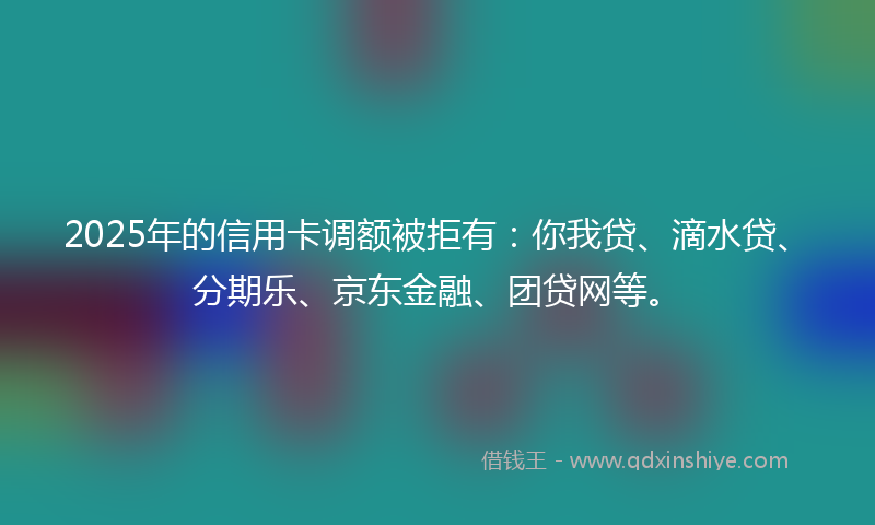 2025年的信用卡调额被拒有：你我贷、滴水贷、分期乐、京东金融、团贷网等。