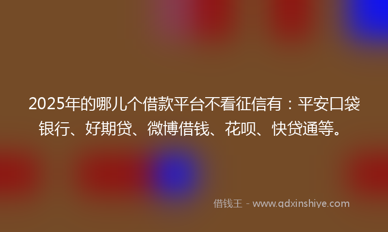 2025年的哪儿个借款平台不看征信有：平安口袋银行、好期贷、微博借钱、花呗、快贷通等。