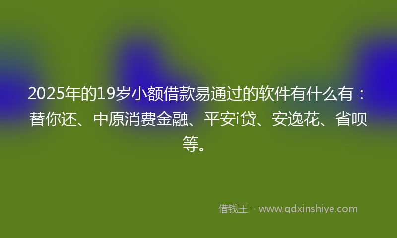2025年的19岁小额借款易通过的软件有什么有：替你还、中原消费金融、平安i贷、安逸花、省呗等。