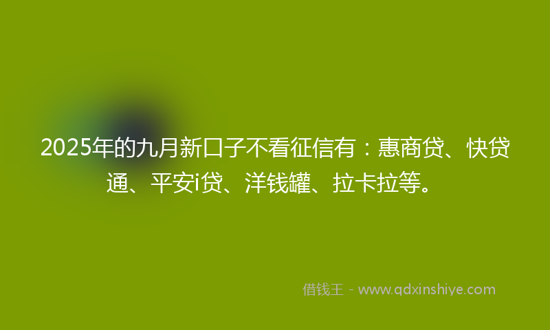 2025年的九月新口子不看征信有：惠商贷、快贷通、平安i贷、洋钱罐、拉卡拉等。