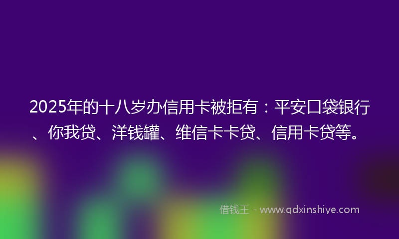 2025年的十八岁办信用卡被拒有：平安口袋银行、你我贷、洋钱罐、维信卡卡贷、信用卡贷等。