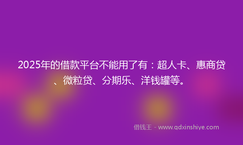 2025年的借款平台不能用了有：超人卡、惠商贷、微粒贷、分期乐、洋钱罐等。