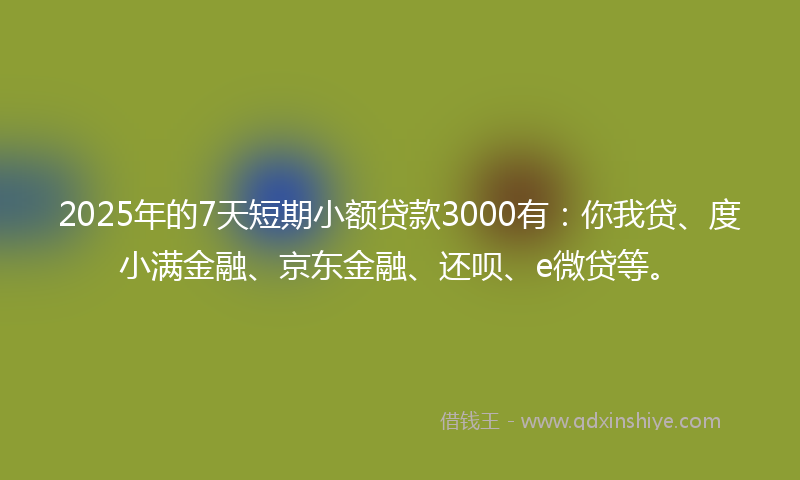 2025年的7天短期小额贷款3000有：你我贷、度小满金融、京东金融、还呗、e微贷等。