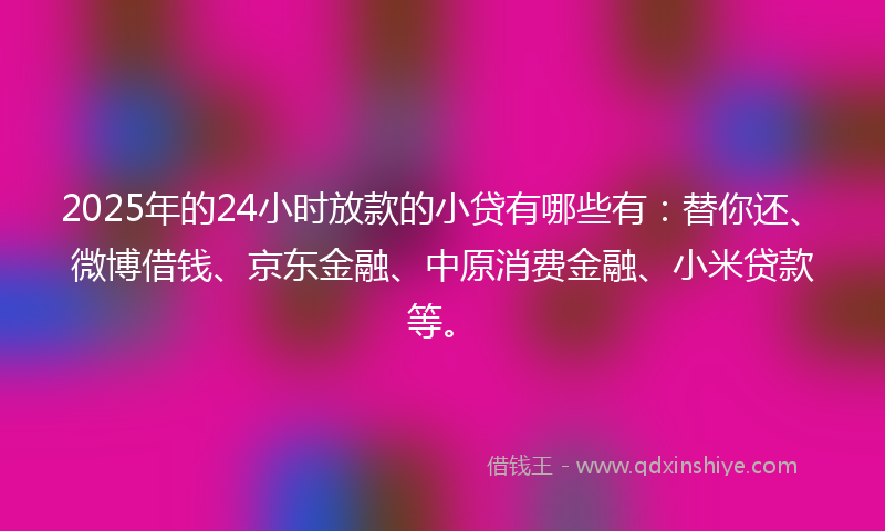 2025年的24小时放款的小贷有哪些有：替你还、微博借钱、京东金融、中原消费金融、小米贷款等。