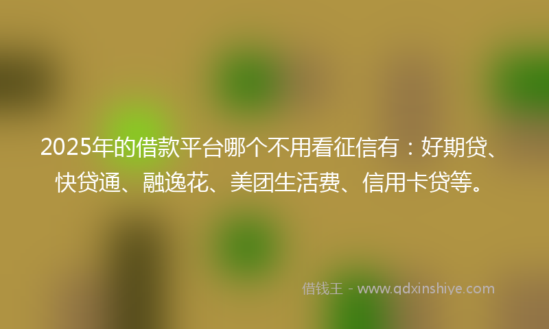 2025年的借款平台哪个不用看征信有：好期贷、快贷通、融逸花、美团生活费、信用卡贷等。