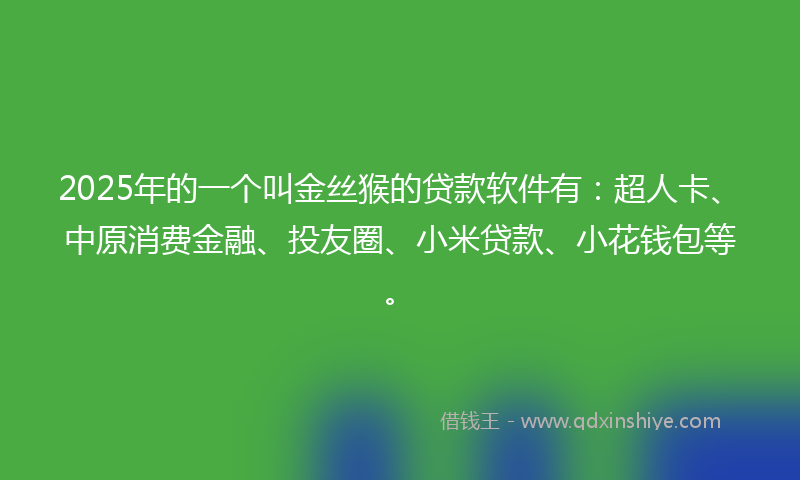 2025年的一个叫金丝猴的贷款软件有：超人卡、中原消费金融、投友圈、小米贷款、小花钱包等。