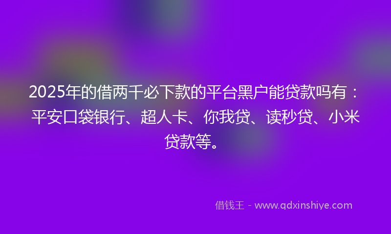 2025年的借两千必下款的平台黑户能贷款吗有：平安口袋银行、超人卡、你我贷、读秒贷、小米贷款等。