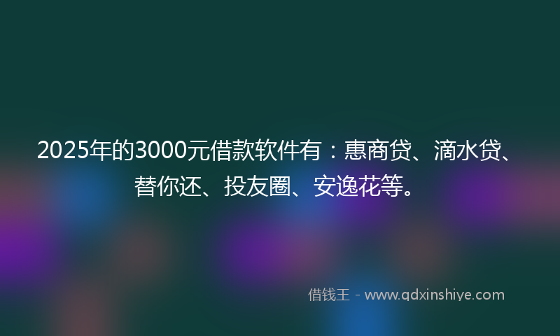 2025年的3000元借款软件有：惠商贷、滴水贷、替你还、投友圈、安逸花等。