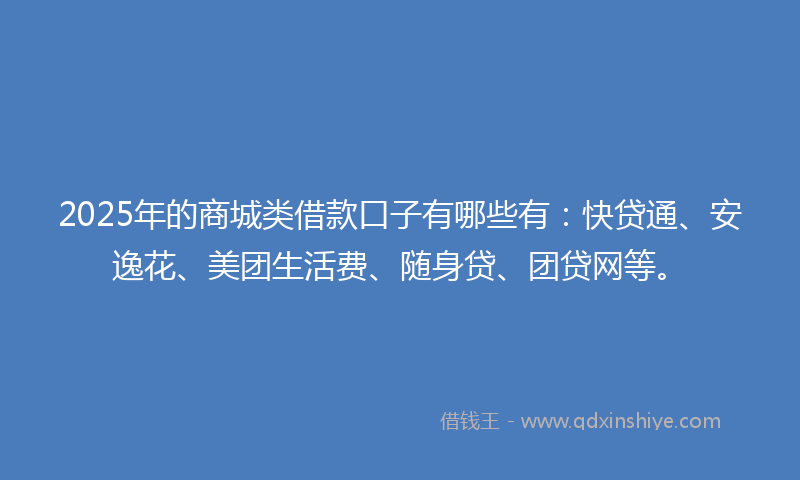 2025年的商城类借款口子有哪些有：快贷通、安逸花、美团生活费、随身贷、团贷网等。