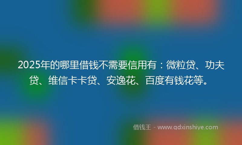 2025年的哪里借钱不需要信用有：微粒贷、功夫贷、维信卡卡贷、安逸花、百度有钱花等。