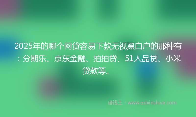 2025年的哪个网贷容易下款无视黑白户的那种有：分期乐、京东金融、拍拍贷、51人品贷、小米贷款等。