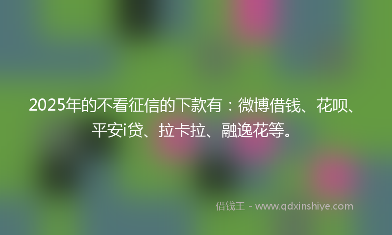 2025年的不看征信的下款有：微博借钱、花呗、平安i贷、拉卡拉、融逸花等。