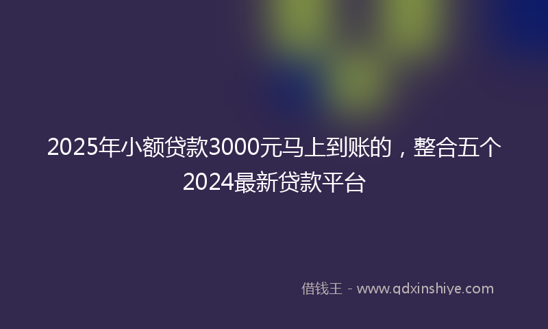 2025年小额贷款3000元马上到账的，整合五个2024最新贷款平台