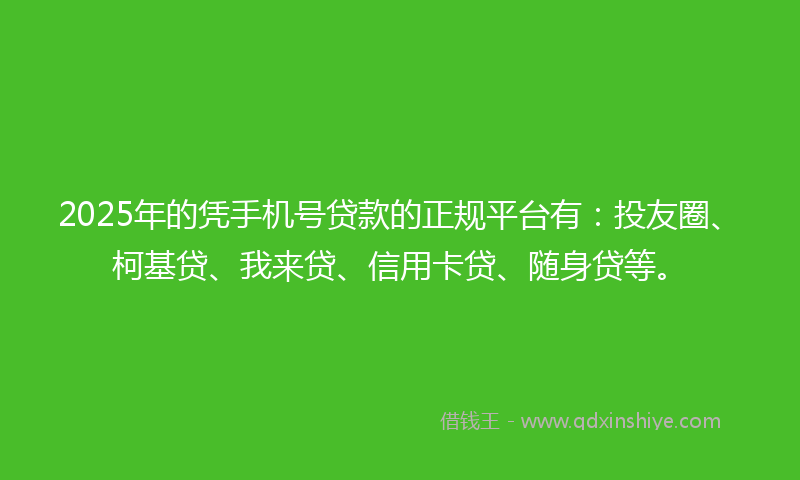2025年的凭手机号贷款的正规平台有：投友圈、柯基贷、我来贷、信用卡贷、随身贷等。