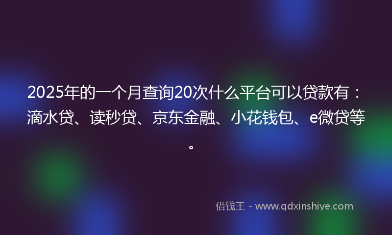 2025年的一个月查询20次什么平台可以贷款有：滴水贷、读秒贷、京东金融、小花钱包、e微贷等。