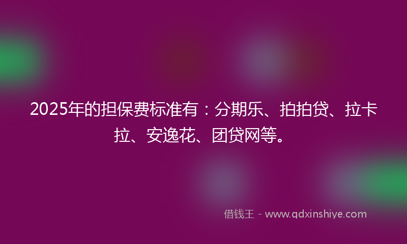 2025年的担保费标准有：分期乐、拍拍贷、拉卡拉、安逸花、团贷网等。