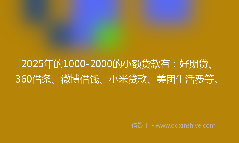 2025年的1000-2000的小额贷款有：好期贷、360借条、微博借钱、小米贷款、美团生活费等。
