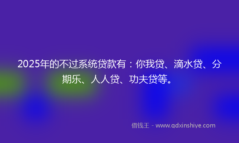 2025年的不过系统贷款有：你我贷、滴水贷、分期乐、人人贷、功夫贷等。