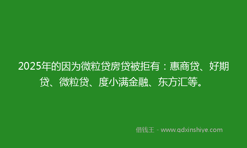 2025年的因为微粒贷房贷被拒有：惠商贷、好期贷、微粒贷、度小满金融、东方汇等。