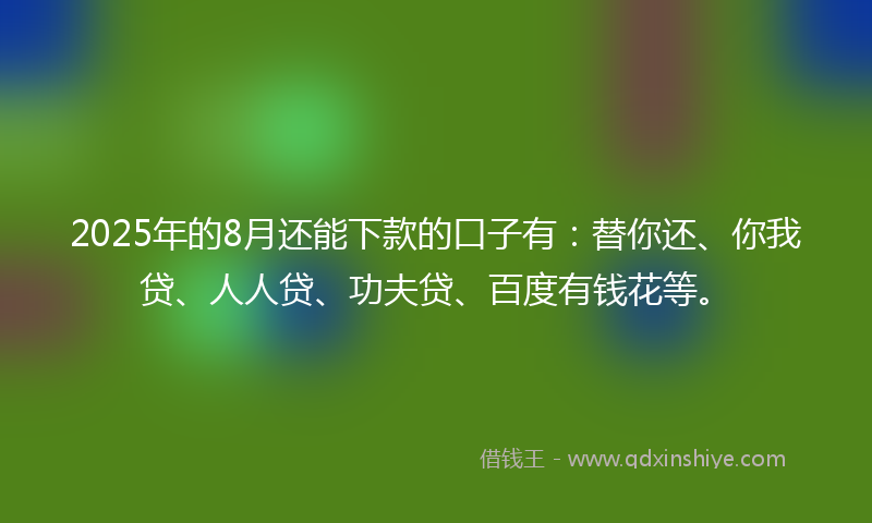 2025年的8月还能下款的口子有：替你还、你我贷、人人贷、功夫贷、百度有钱花等。