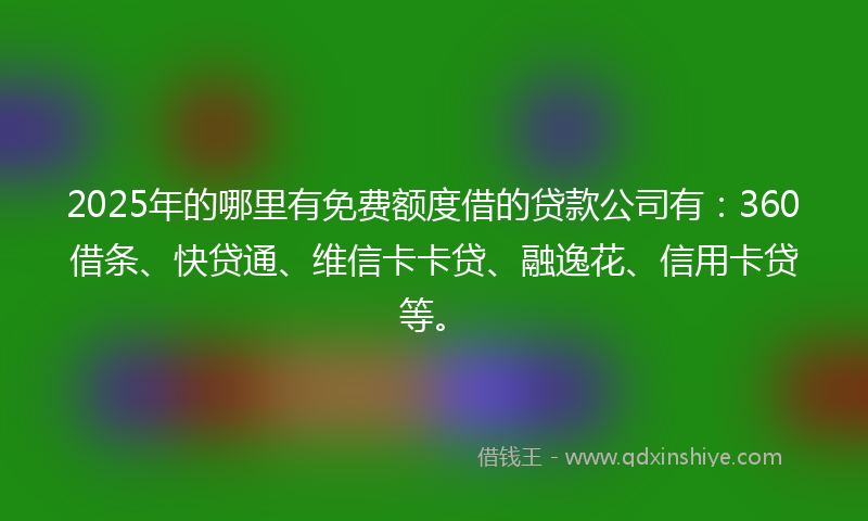 2025年的哪里有免费额度借的贷款公司有：360借条、快贷通、维信卡卡贷、融逸花、信用卡贷等。