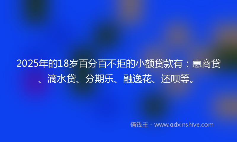 2025年的18岁百分百不拒的小额贷款有：惠商贷、滴水贷、分期乐、融逸花、还呗等。