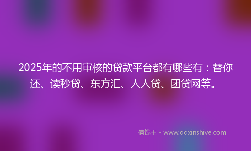 2025年的不用审核的贷款平台都有哪些有：替你还、读秒贷、东方汇、人人贷、团贷网等。