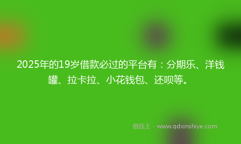 2025年的19岁借款必过的平台有：分期乐、洋钱罐、拉卡拉、小花钱包、还呗等。