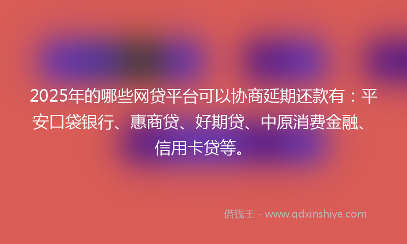 2025年的哪些网贷平台可以协商延期还款有：平安口袋银行、惠商贷、好期贷、中原消费金融、信用卡贷等。