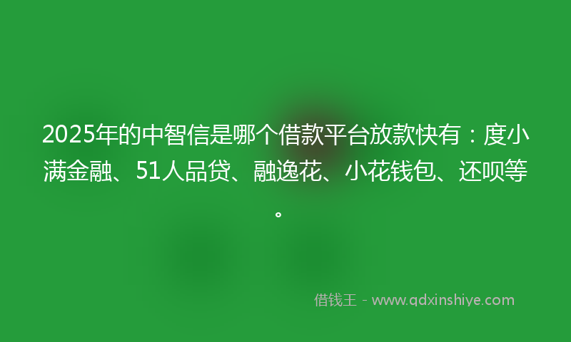 2025年的中智信是哪个借款平台放款快有：度小满金融、51人品贷、融逸花、小花钱包、还呗等。