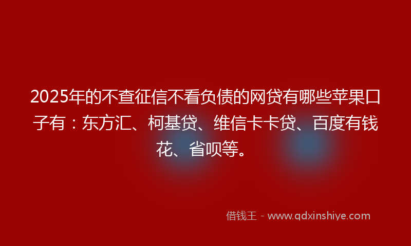 2025年的不查征信不看负债的网贷有哪些苹果口子有：东方汇、柯基贷、维信卡卡贷、百度有钱花、省呗等。