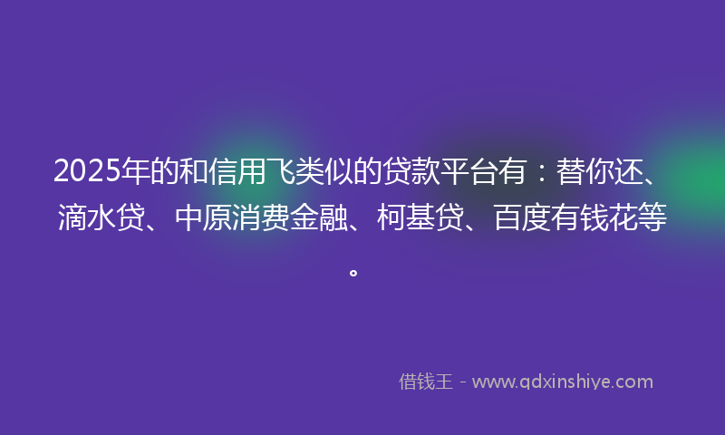 2025年的和信用飞类似的贷款平台有：替你还、滴水贷、中原消费金融、柯基贷、百度有钱花等。