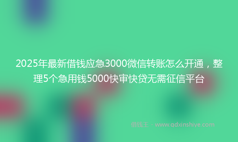 2025年最新借钱应急3000微信转账怎么开通，整理5个急用钱5000快审快贷无需征信平台